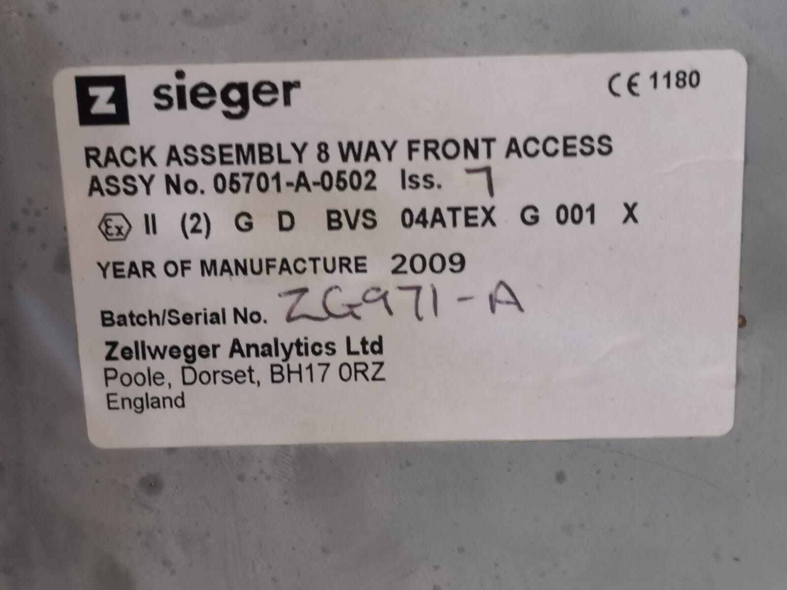 SIEGER 05701-A-0502 05701-A-0502 Iss. 7 SIEGER Rack Assembly 8 Way Front Access - RACK ONLY 2