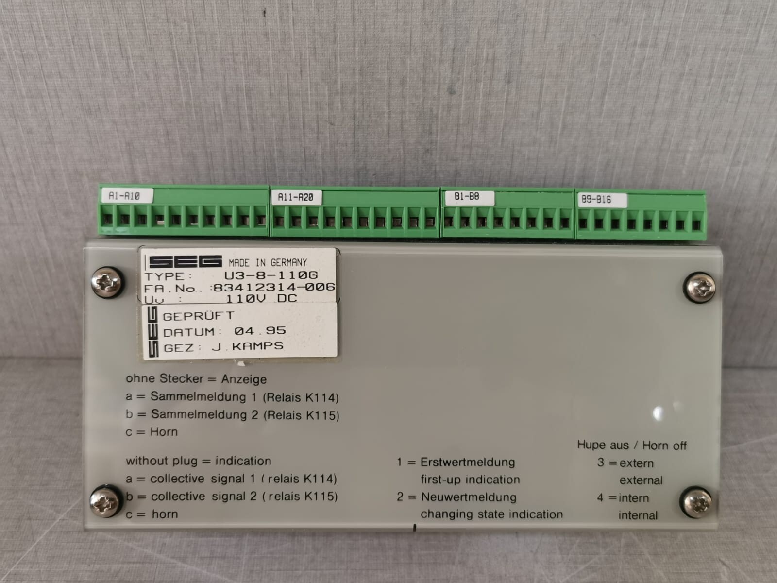 SEG U3-8-110G SEG U3-8-110G PANEL U38110G 3