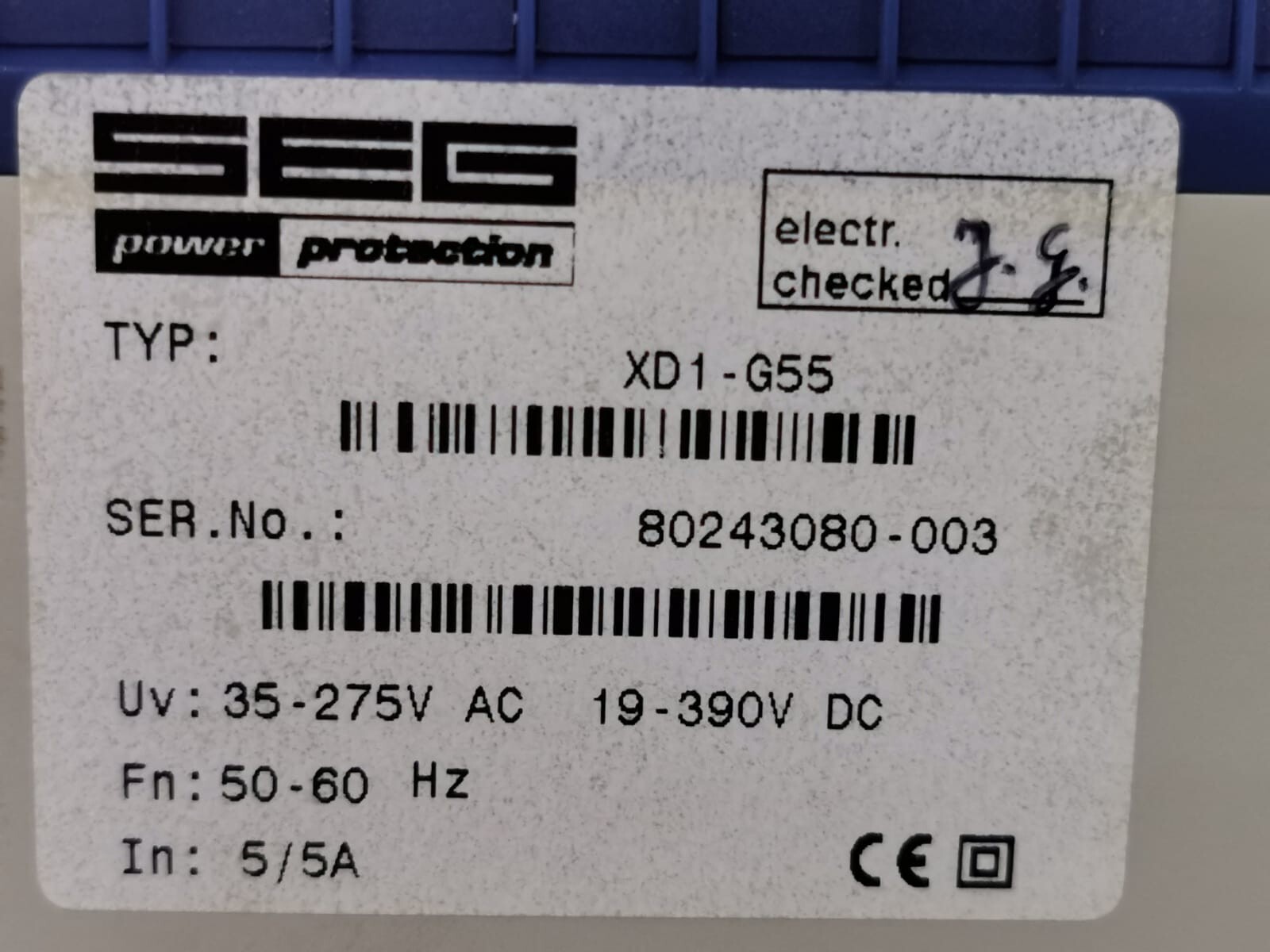 SEG XD1-G55 SEG XD1-G GENERATOR DIFFERENTIAL PROTECTION RELAY XD1-G55 2