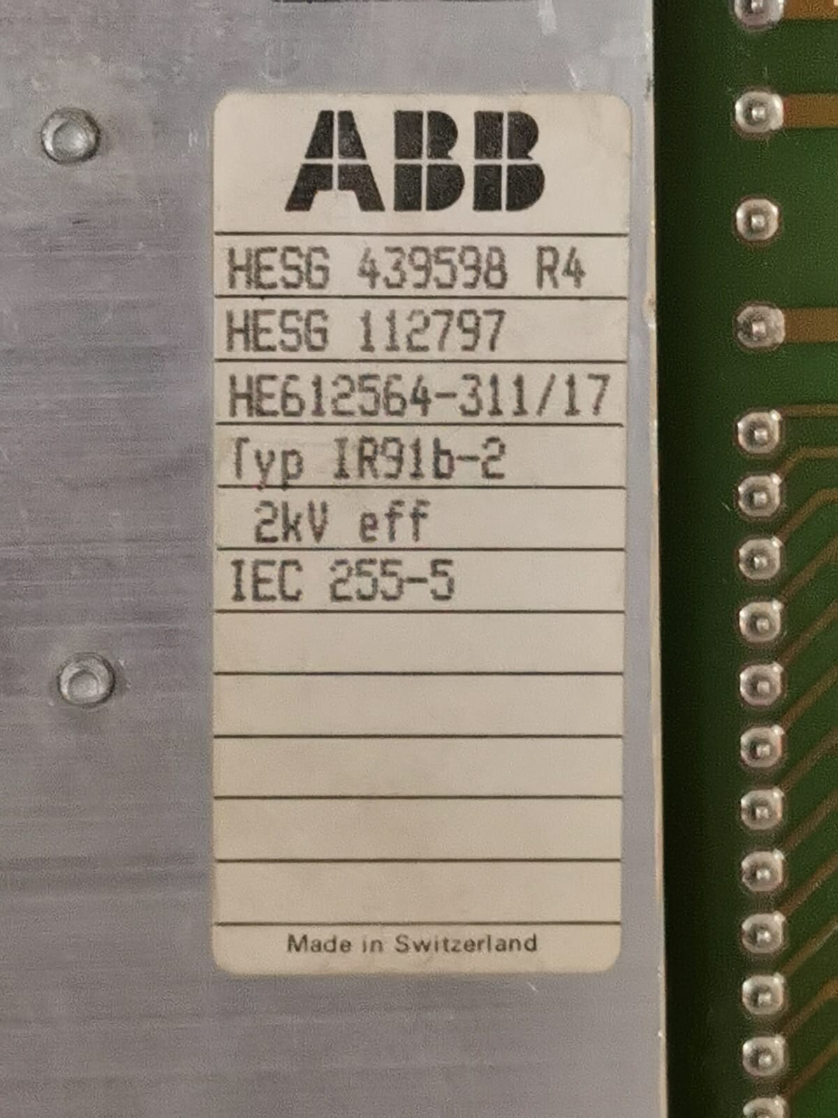 ABB HESG439598 IR91B-2 ABB HESG439598 R4, HESG112797, HE612564-311/17 2