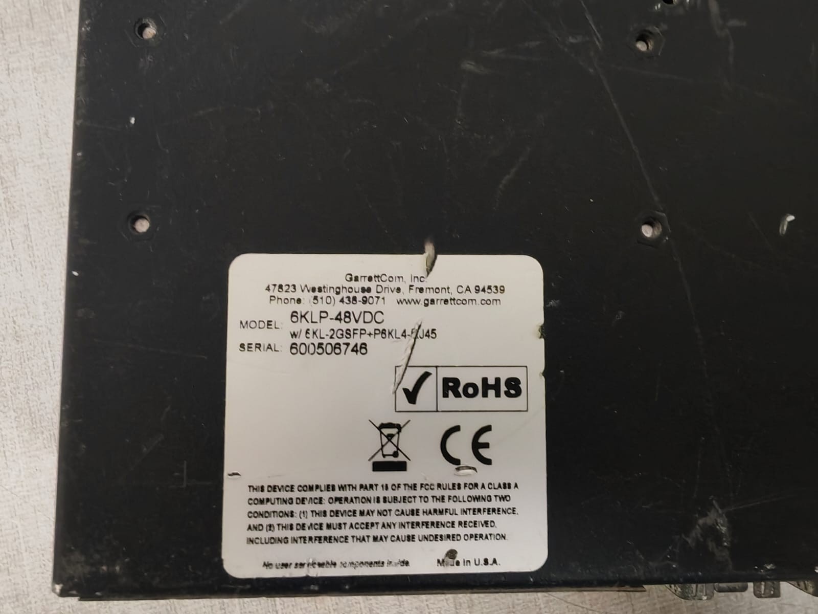 GarrettCom Magnum 6KL 8-Port GarrettCom Magnum 6KL 8-Port Managed Edge Switch / 6KLP-48VDC 3