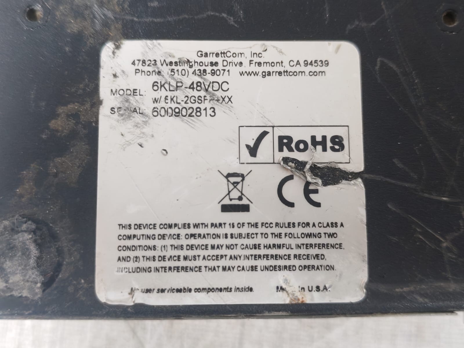 GarrettCom Magnum 6KL 4-Port GarrettCom Magnum 6KL 4-Port Managed Edge Switch / 6KLP-48VDC 4
