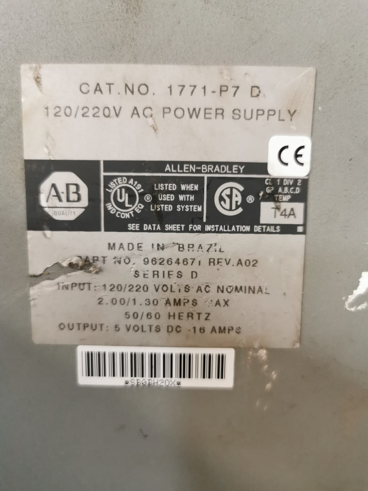 Allen-Bradley 96815108 A01 Allen Bradley 1771-A2B B 8-Slot I/O Chassis WITH 1771-P7 D Power Supply 3
