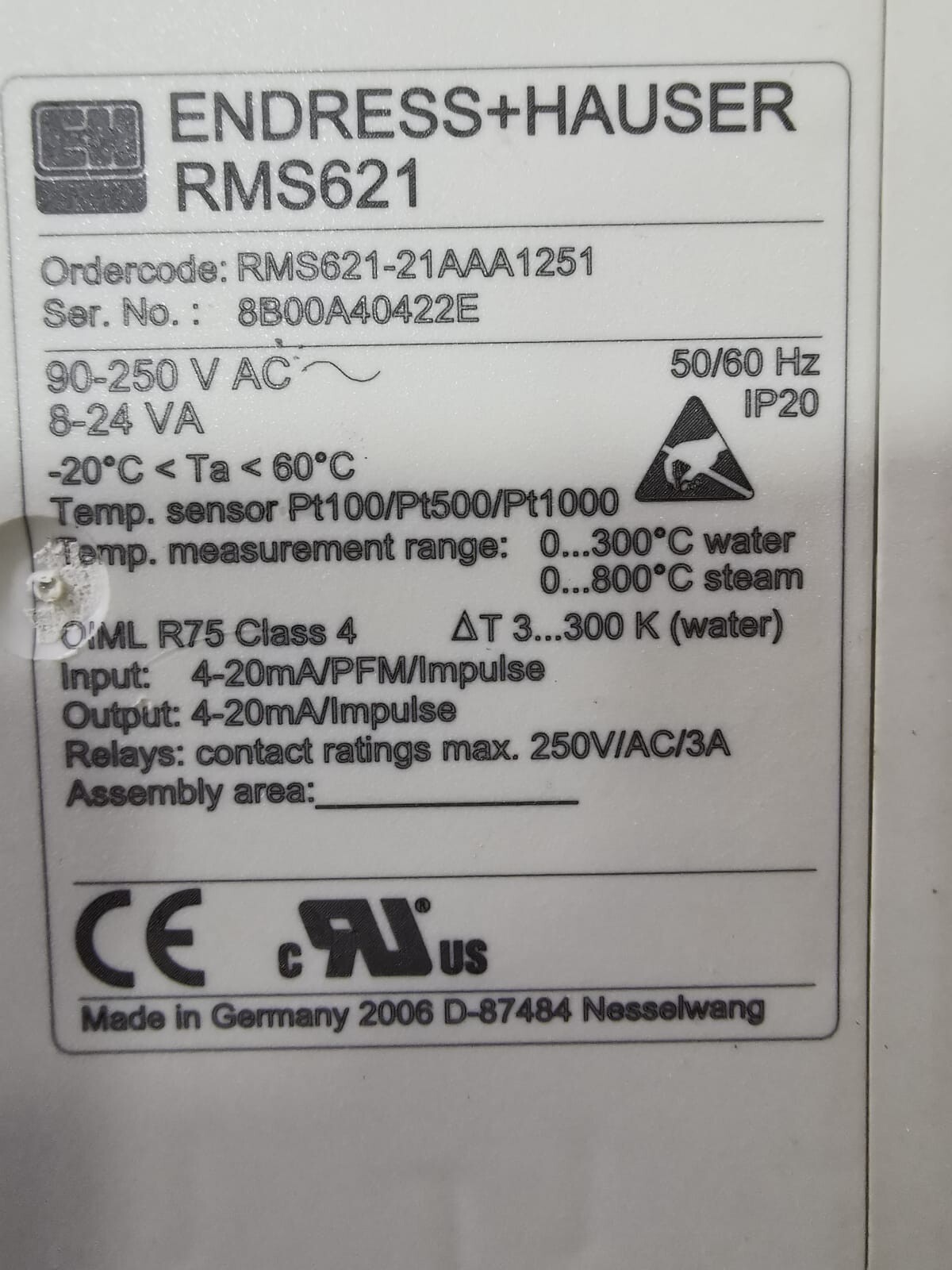 Endress+Hauser RMS621-21AAA1251 RMS621 Endress+Hauser RMS621-21AAA1251 with Spot & Scratch on the Screen 3