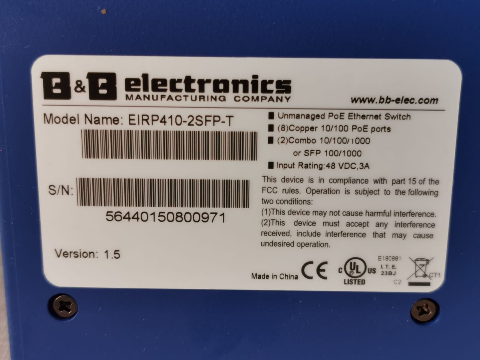 B&B Electronics EIRP410-2SFP-T B&B Electronics ELINX EIRP410-2SFP-T Ind. Gigabit Ethernet Switch 8 Ports PoE 3