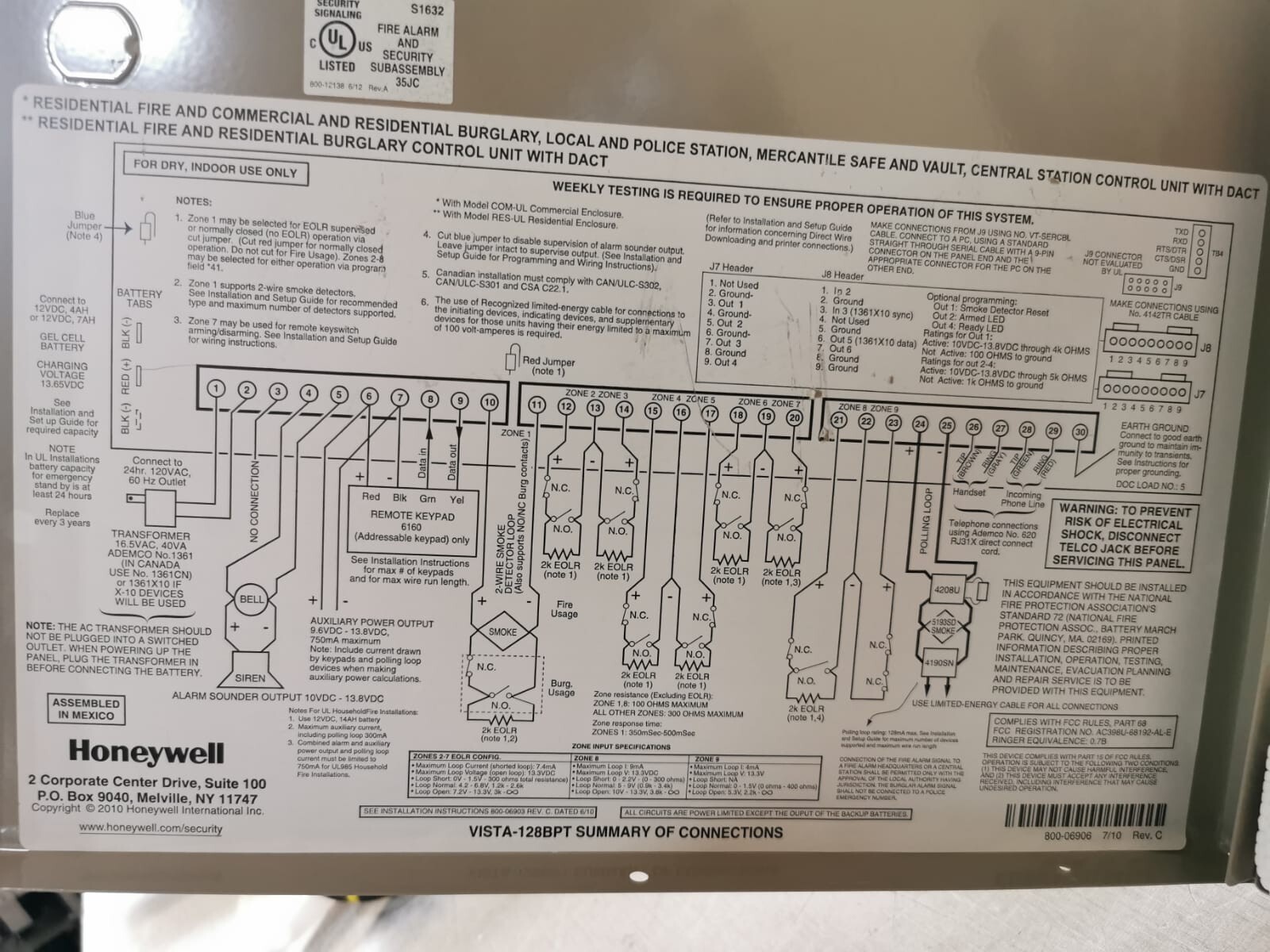 Honeywell VISTA-128BPT Honeywell VISTA-128BPT / SAV128BPT Vista Turbo Series Alarm Control - NO KEY 4