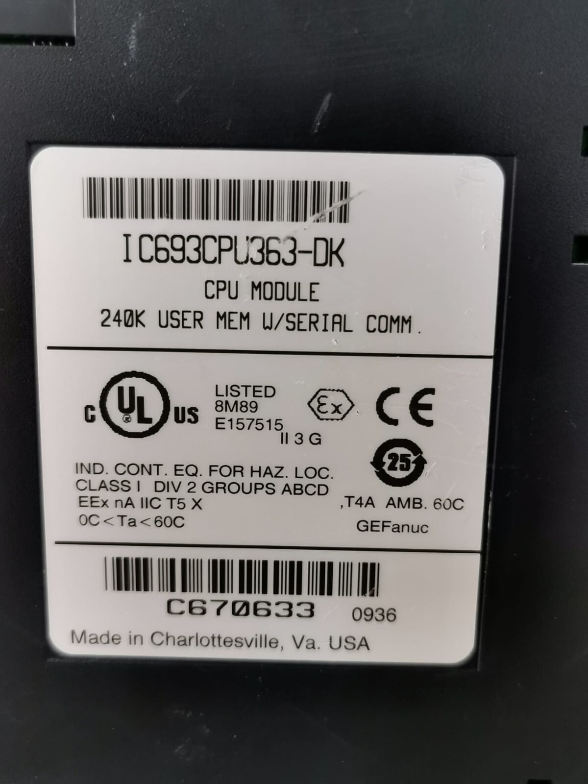 GE IC693CPU636-DK GE FANUC IC693CPU636-DK CPU MODULE 2