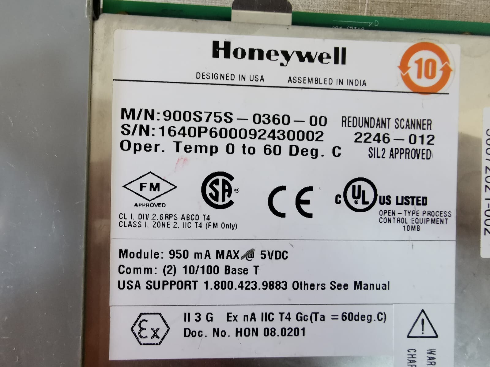 Honeywell HC900-SIL-S75S Honeywell HC900-SIL-S75S / 900S75S-0360-00 Redundant Scanner 2 Port 2