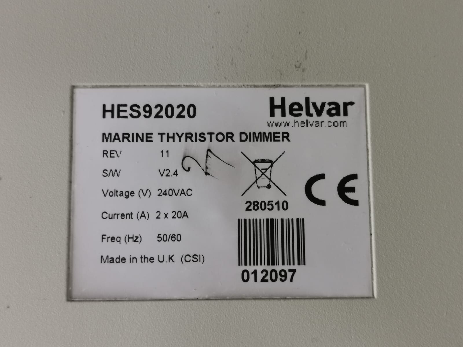 Helvar HES92020 HELVAR HES92020 REV.11 V2.4 THYRISTOR DIMMER 3