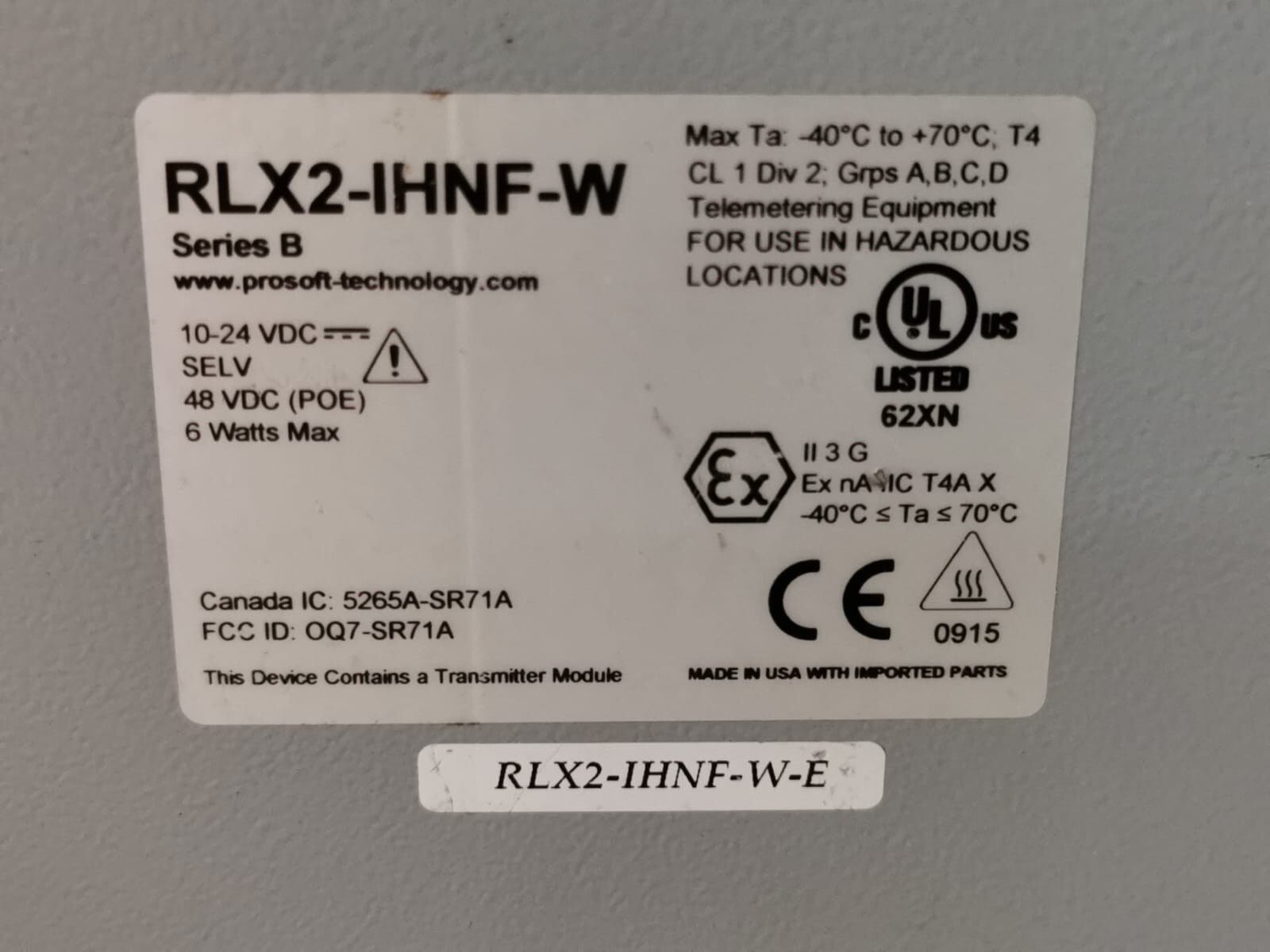 ProSoft RLX2-IHNF-W ProSoft Technology RadioLinx RLX2-IHNF-W 802.11abgn Fast Industrial HotSpot 6