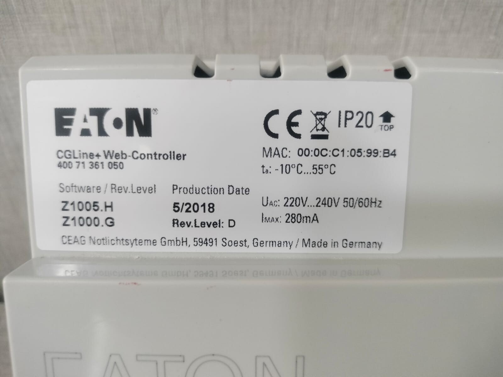 Eaton Z1005.H/Z1000.G EATON CGLine+Web-Controller 400 71 361 050 SOFTWARE/REV.LEVEL Z1005.H/Z1000.G 3