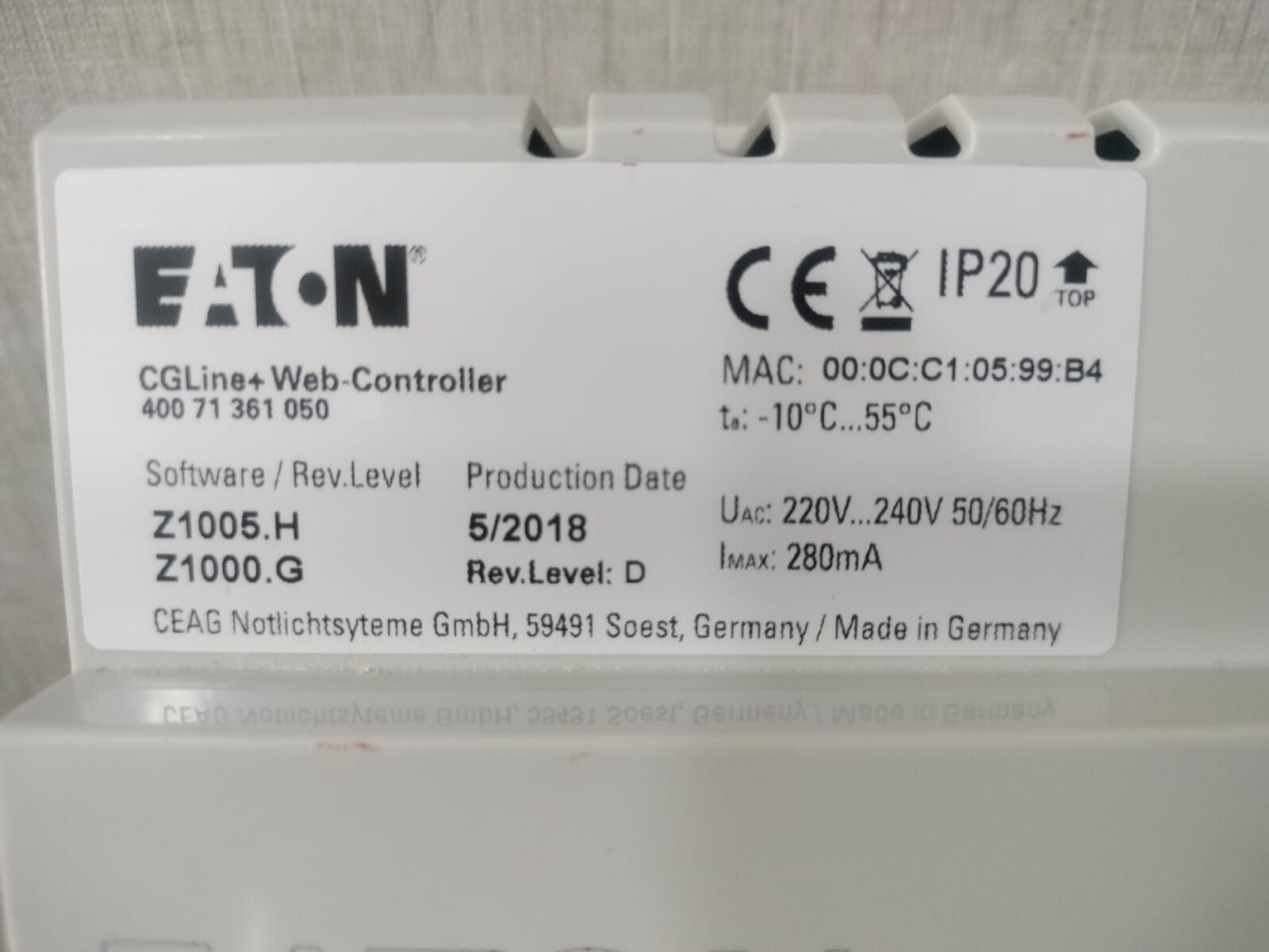 Eaton Z1005.H/Z1000.G EATON CGLine+Web-Controller 400 71 361 050 SOFTWARE/REV.LEVEL Z1005.H/Z1000.G 9