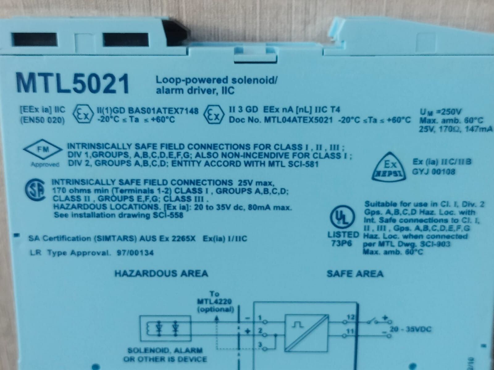 UNKNOWN MTL5021 MTL5021 LOOP-POWERED SOLENOID/ALARM DRIVER IIC 6