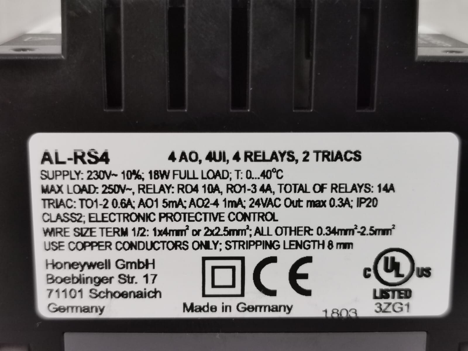 Honeywell AL-RS4 ALERTON AL-RS4 4 AO,4 RELAYS,2 TRIACS HONEYWELL ALERTON BUILDING 2