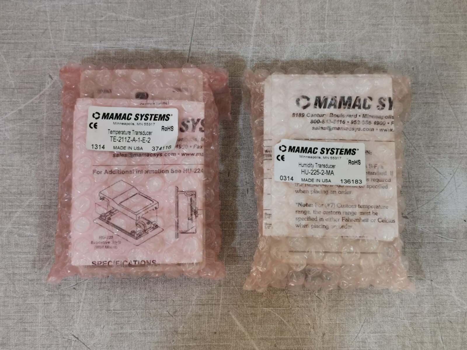 Mamac Systems HU-225-2-MA MAMAC SYSTEMS HU-225-2-MA HUMIDITY TRANSDUCER & TE-211Z-A-1-E-2 TEMP. TRANSDUCER 2