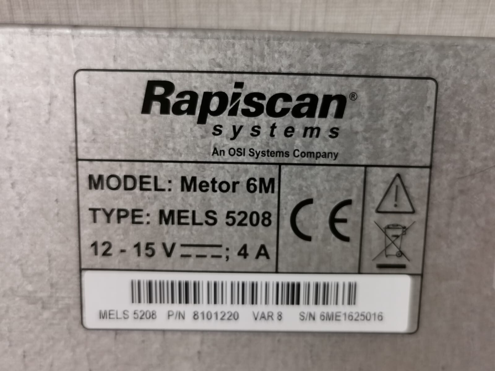 RAPISCAN SYSTEM MELS 5208 RAPISCAN SYSTEM METOR 6M /MELS 5208 WALK-THROUGH METAL DETECTOR 8101220 2