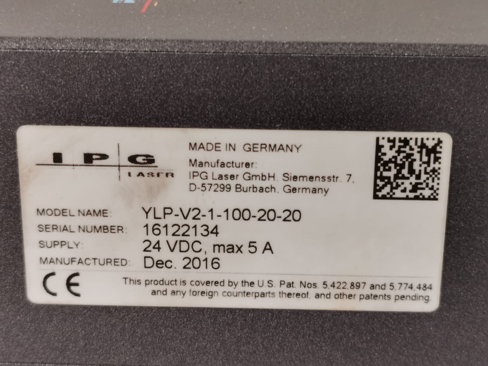 IPG Laser 16122134 IPG Laser YLP-V2-1-100-20-20 Ytterbium Fiber Laser 6