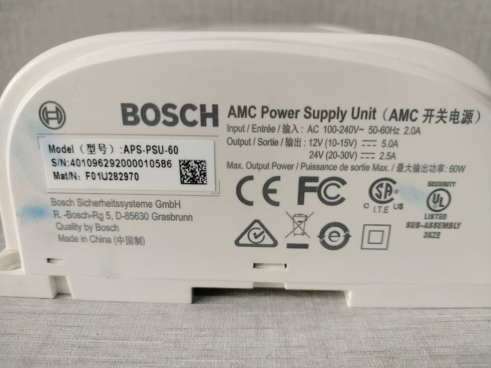 Bosch AC-100 BOSCH APS-PSU-60 AMC / F01U282970 POWER SUPPLY UNIT AC 100-240V 5