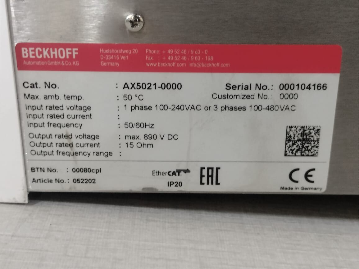 Beckhoff AX5021-0000 BECKHOFF AX5021-0000 15 OHM 50/60Hz SERVER DRIVER 8