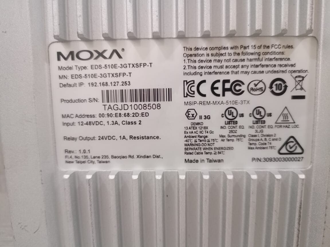moxa EDS-510E-3GTXSFP-T / EDS-510E-3GTXSFP MOXA EDS-510E-3GTXSFP-T / EDS-510E-3GTXSFP REV 1.0.1 12-48VDC 5