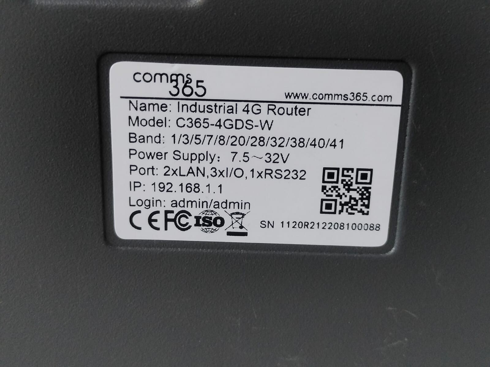 COMMS 365 C365-4GDS-W COMMS 365 C365-4GDS-W INDUSTRIAL 4G ROUTER - UNIT ONLY 6