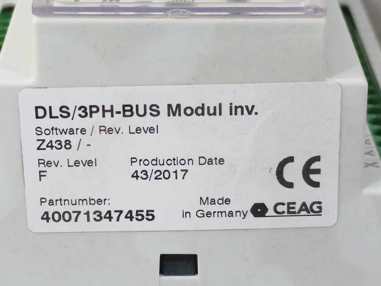 CEAG 400 71 347 455 Z438 CEAG DLS/ 3PH-BUS MODUL INV. 400 71 347 455 Z438 REV.LEVEL F 3
