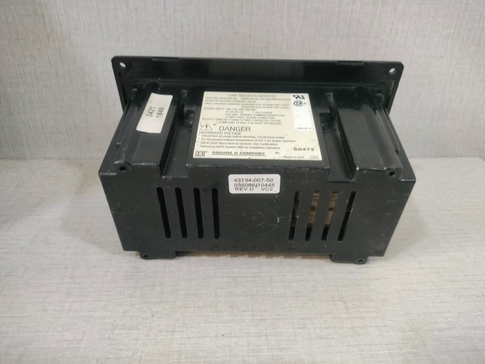 Square D 43134-007-50 SQUARE D 43134-007-50 LINE ISOLATION MONITOR ISO-GUARD 9