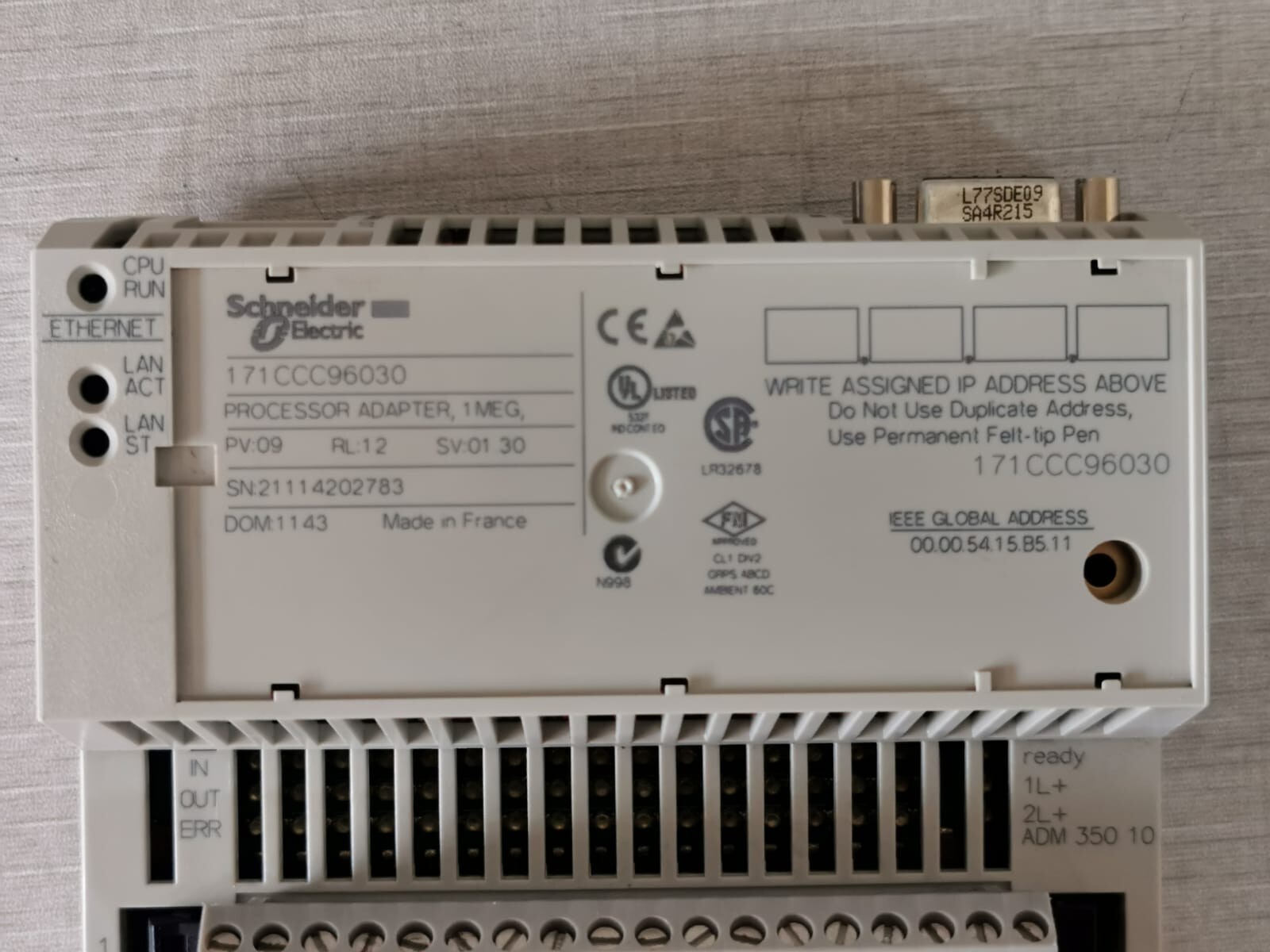 Schneider Electric 171CCC96030 Schneider Electric 171CCC96030 Processor Adapter with BASE 170ADM35010 2