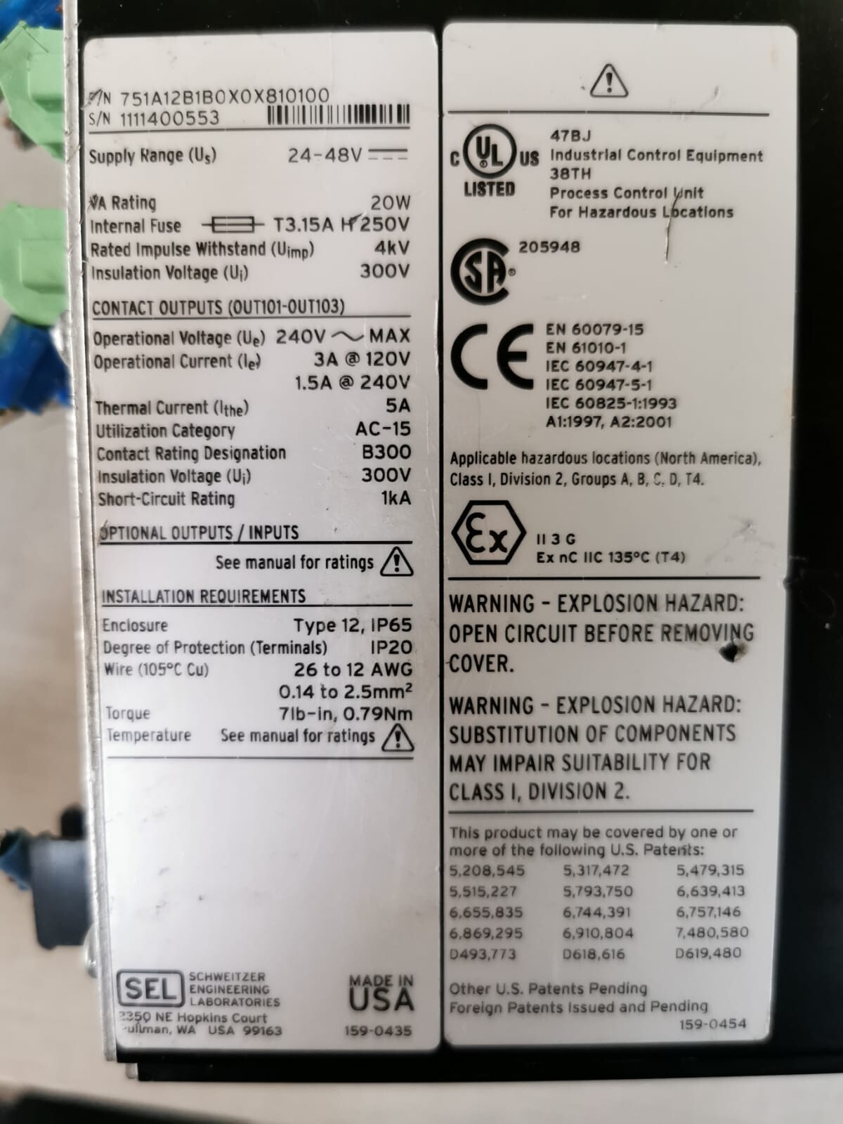 SEL SEL-751A SEL SEL-751A Feeder Protection Relay P/N: 751A12B1B0X0X810100 8