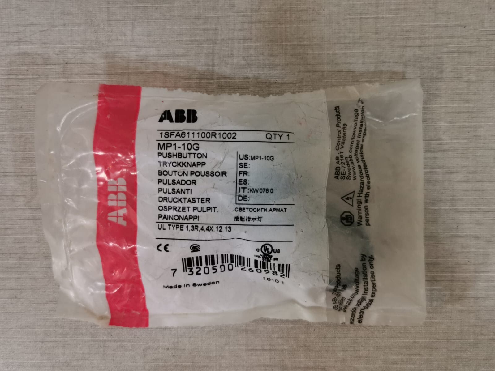 MP1-10G ABB 1SFA611100R1002 Push Button Switch
