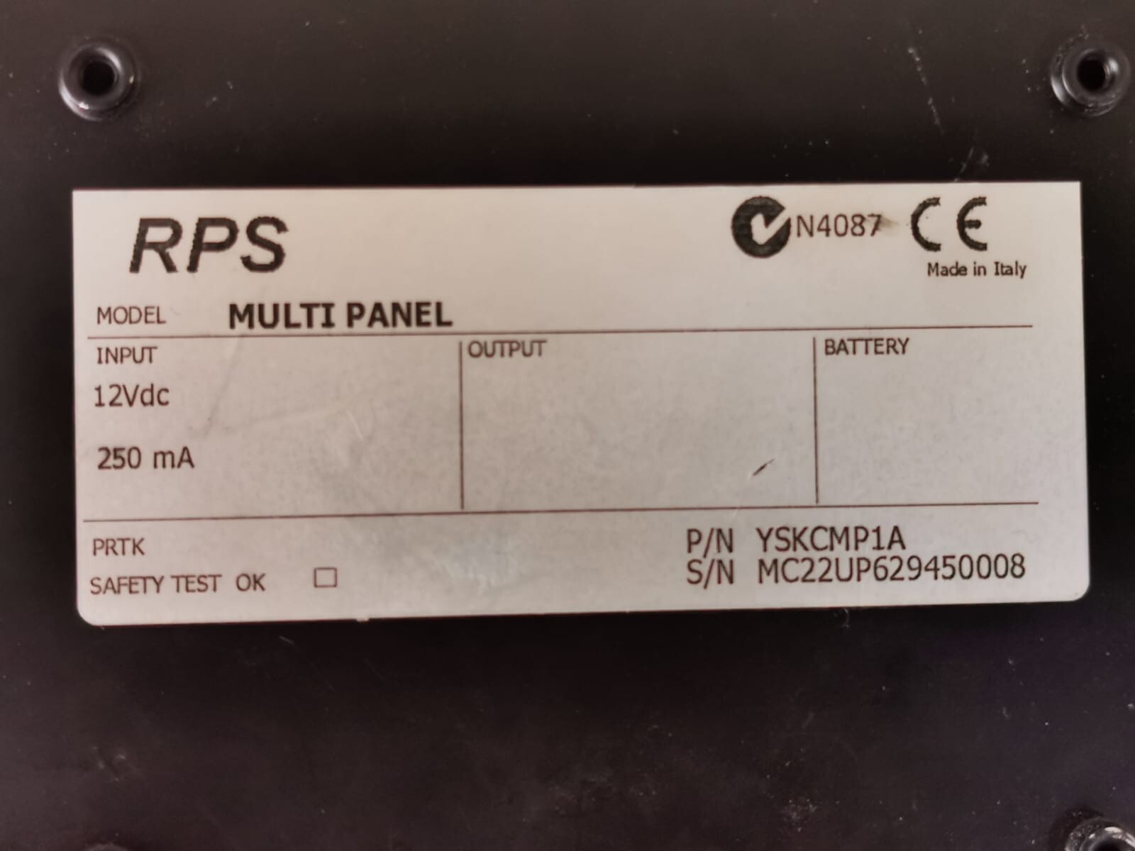 RPS YSKCMP1A RPS Multi Panel P/N: YSKCMP1A 12VDC 250mA Remote Display - / UNIT ONY 2
