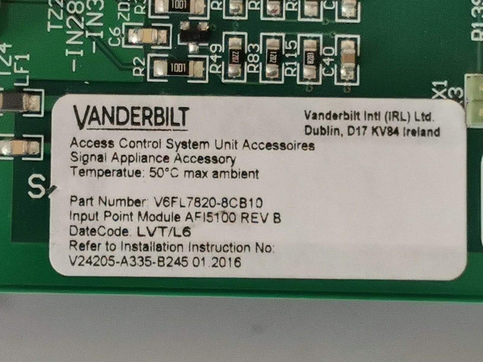 VANDERBILT V6FL7820-8CB10-12 VANDERBILT AFI5100 REV. B PCB Control Board V6FL7820-8CB10-12 2