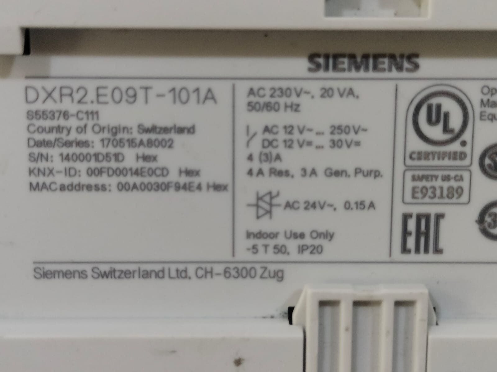 Siemens DXR2.E09T-101A SIEMENS DXR2.E09T-101A / S55376-C111 AC 230V-20VA 50/50 Hz 8