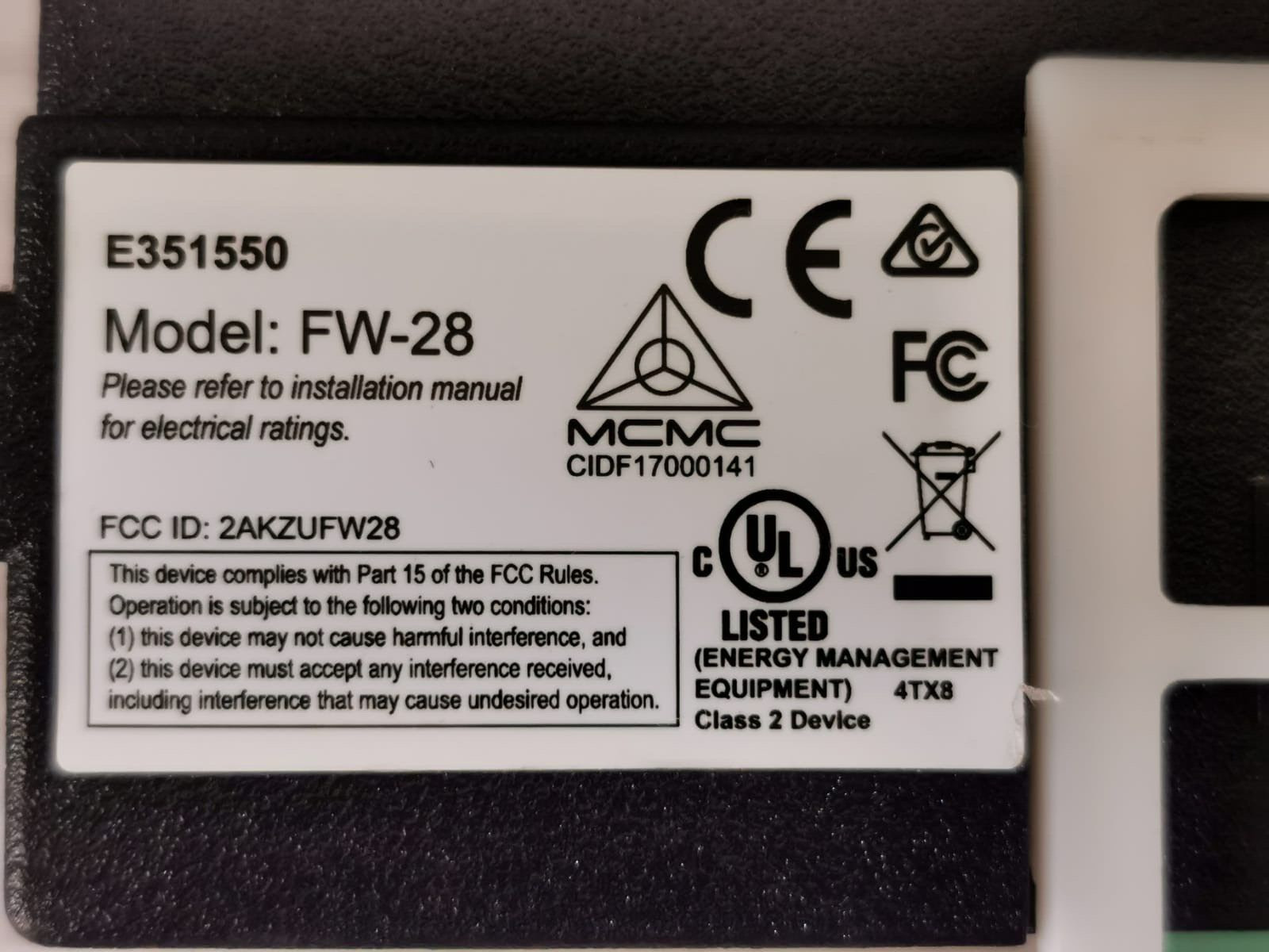Johnson Controls FW-28 Johnson Controls Specific Systems FW-28 Control Module E351550 2