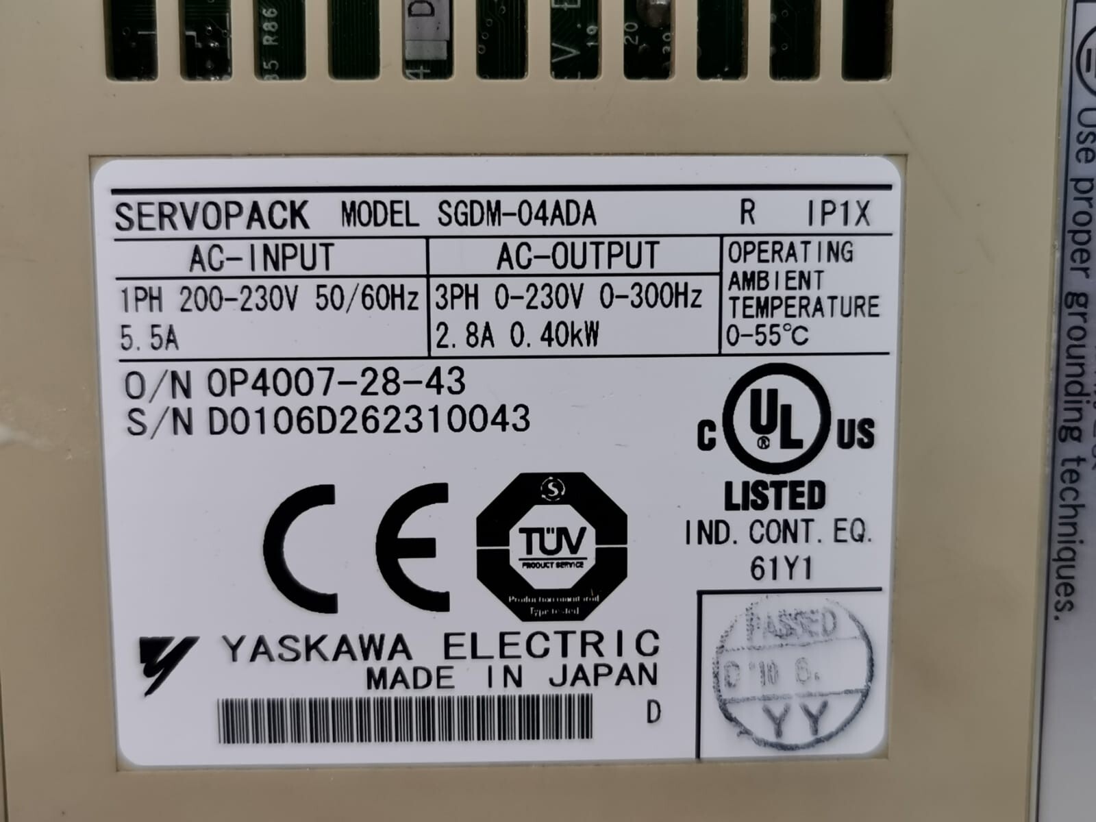 Yaskawa SGDM-04ADA YASKAWA SGDM-04ADA SERVO PACK 200V 2