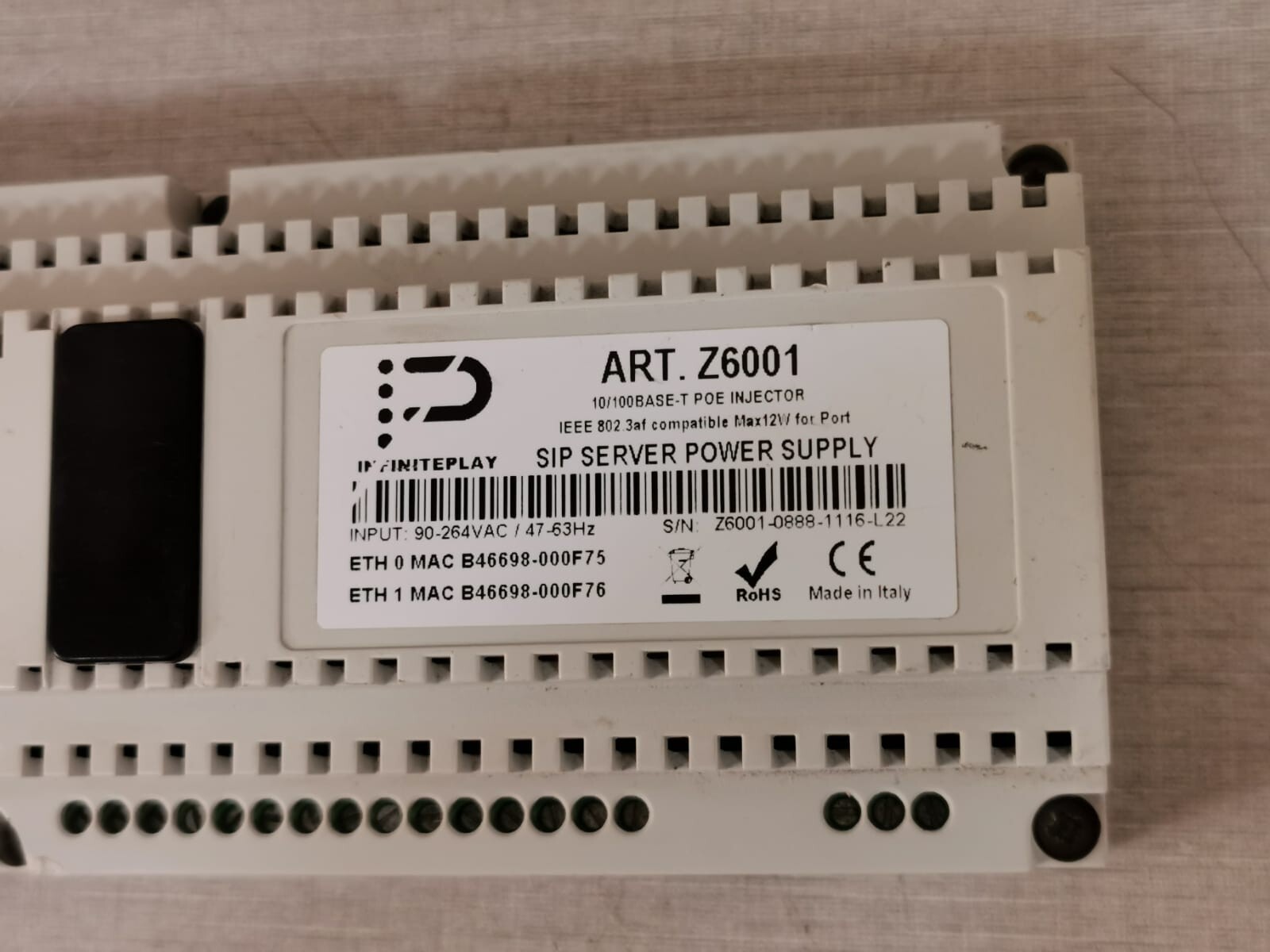 INFINITEPLAY ART.Z6001 / Z6001 SIP SERVER POWER SUPPLY 3