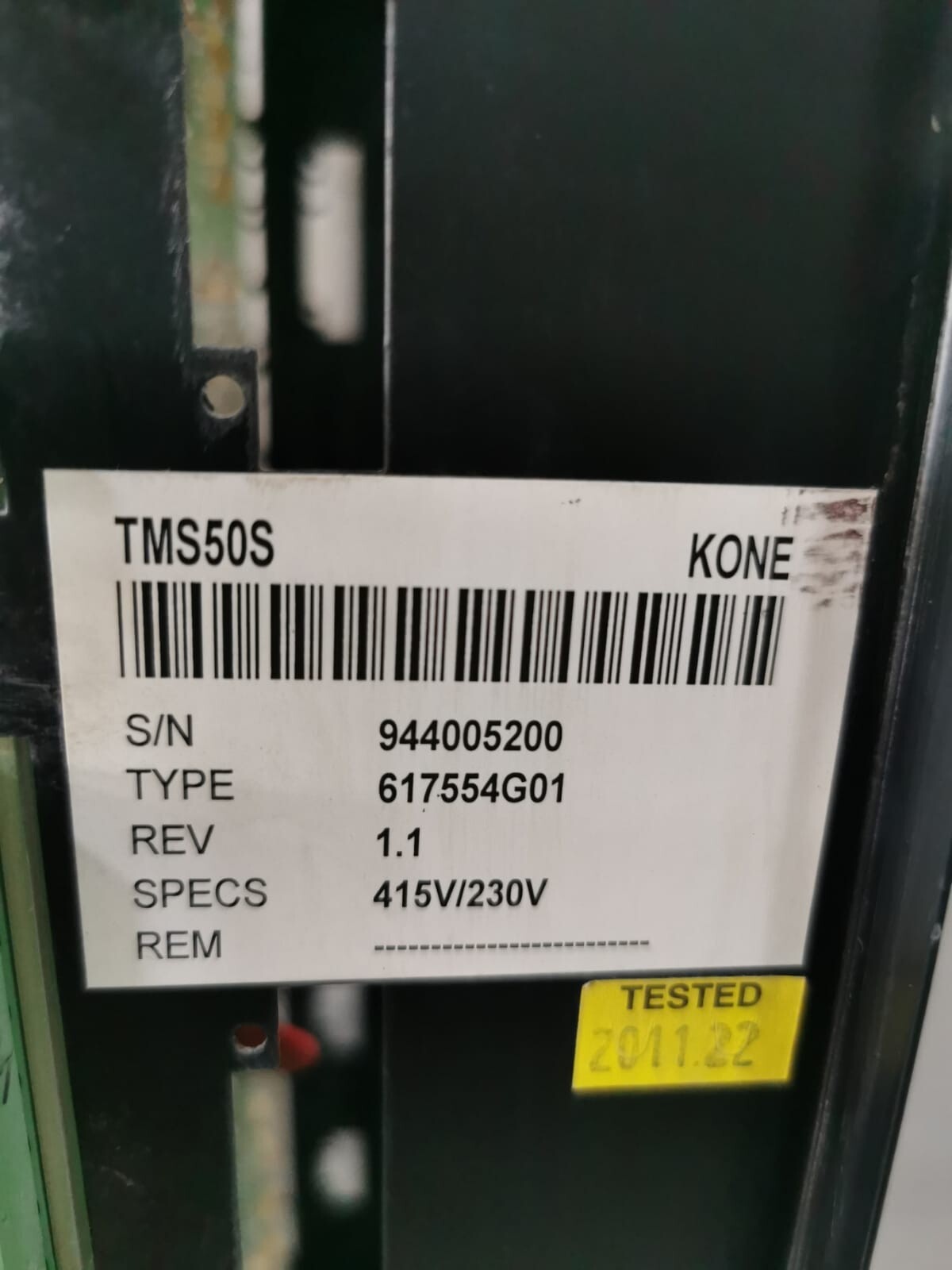 KONE 617554G01 KONE 375 MICROCOMPUTER TMS50S 617554G01 REV 0.0 415V/230V BOARD PANEL 6