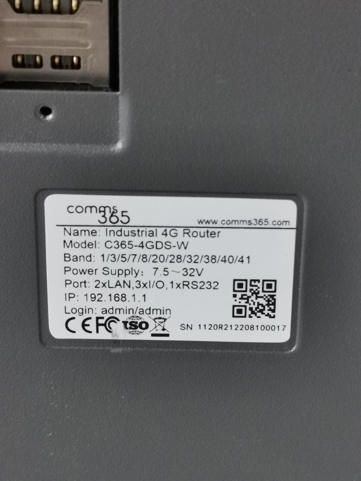 COMMS 365 COMMS-365 COMMS 365 C365-4GDS-W INDUSTRIAL 4G ROUTER 8