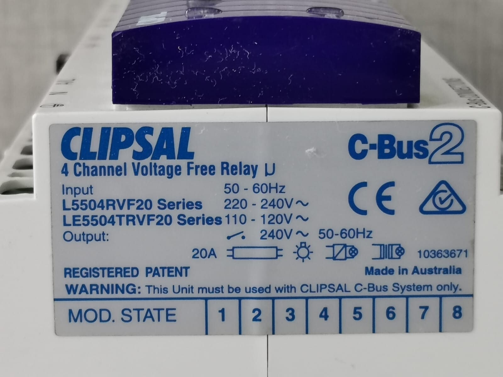 Clipsal L5504RVF20/LE5504TRVF20 CLIPSAL C-BUS2 L5504RVF20/LE5504TRVF20 4-CHANNEL VOLTAGE FREE RELAY(MFG-2007) 3