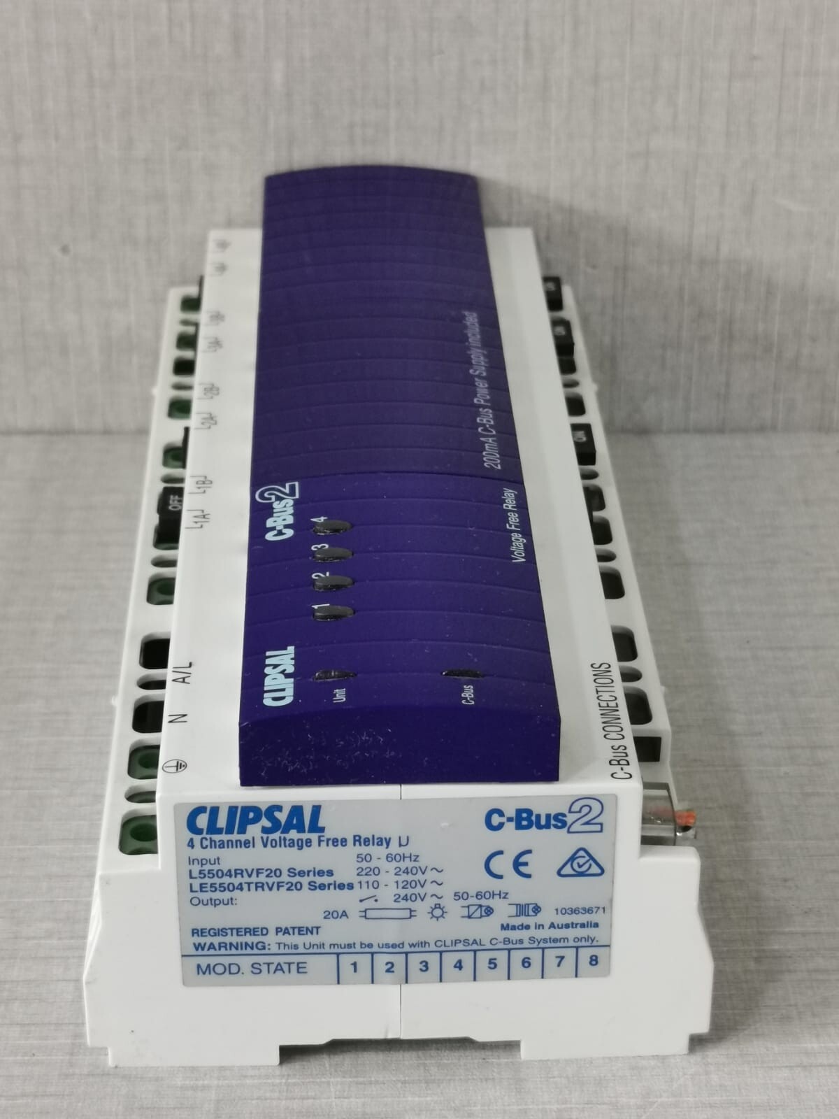 Clipsal L5504RVF20/LE5504TRVF20 CLIPSAL C-BUS2 L5504RVF20/LE5504TRVF20 4-CHANNEL VOLTAGE FREE RELAY(MFG-2007) 4