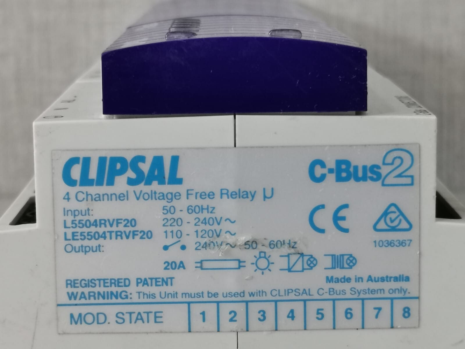 Clipsal L5504RVF20/LE5504TRVF20 CLIPSAL C-BUS2 L5504RVF20/LE5504TRVF20 4-CHANNEL VOLTAGE FREE RELAY(MFG-2004) 3