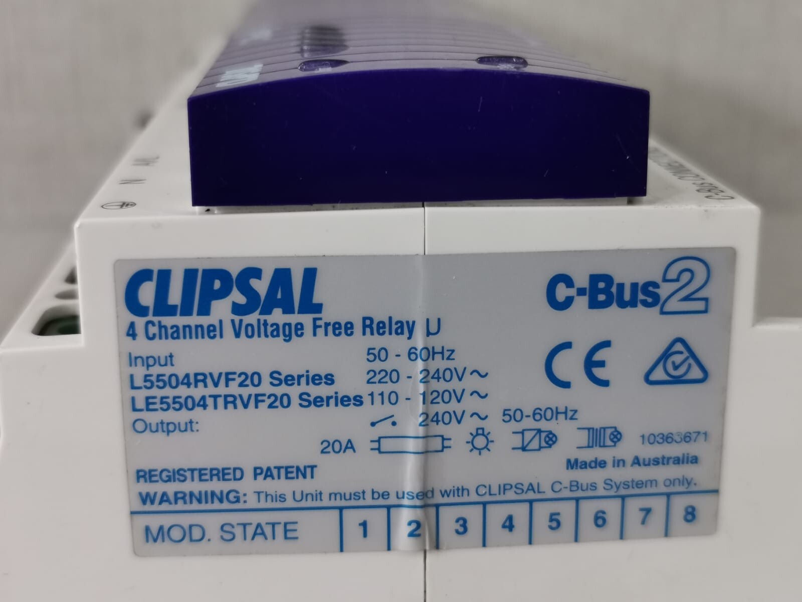 Clipsal L5504RVF20/LE5504TRVF20 CLIPSAL C-BUS2 L5504RVF20/LE5504TRVF20 4-CHANNEL VOLTAGE FREE RELAY(MFG-2008) 3
