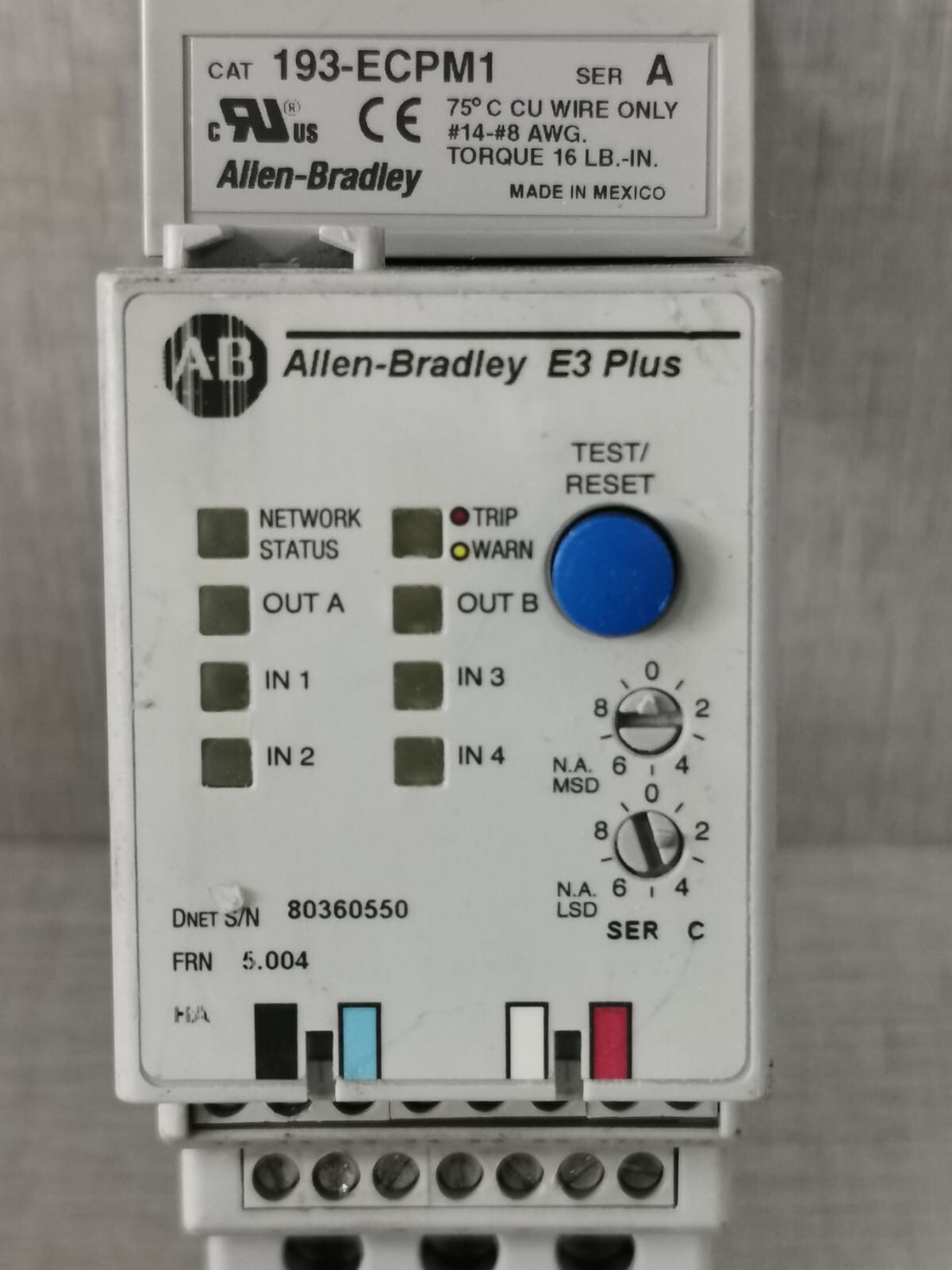 Rockwell Automation PLUS-193 Allen-Bradley E3 Plus 193-EC2BB 3-15A Ser C With 193-ECPM1 Ser A 2