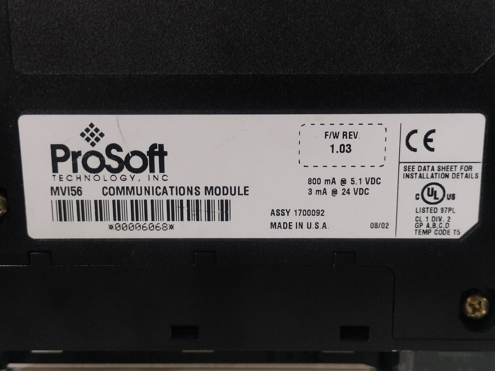 PROSOFT MVI56-MCM PROSOFT MVI56-MCM F/W 1.03 COMMUNICATION MODULE 8