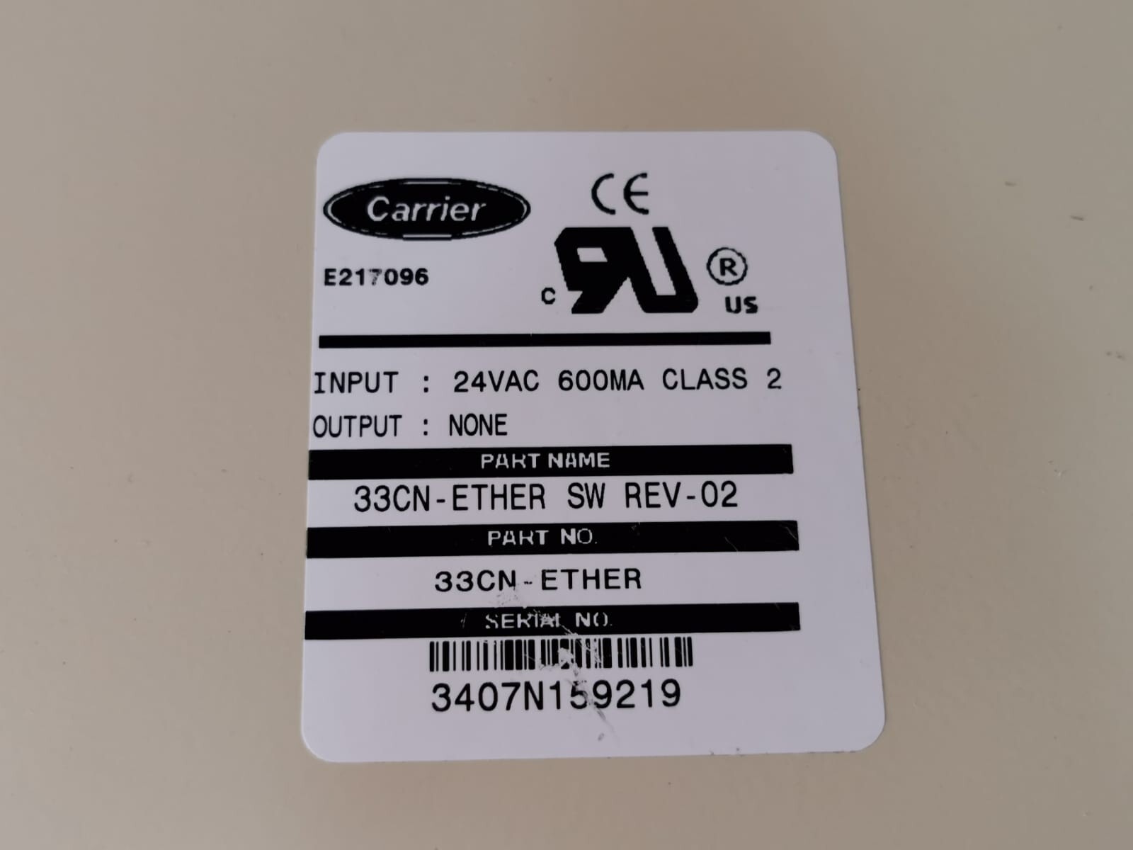 Carrier 33CN-ETHER Carrier 33CN-ETHER Rev. 02 Comfort Network - UNIT ONLY 2