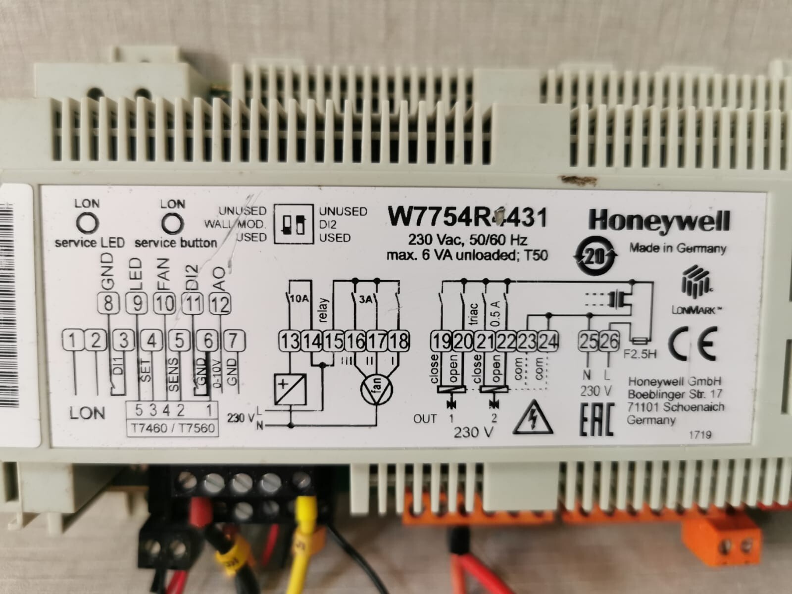Honeywell W77544R431 HONEYWELL W77544R431 CONTROLLER 230VAC,50/60HZ MAX.6VA 2