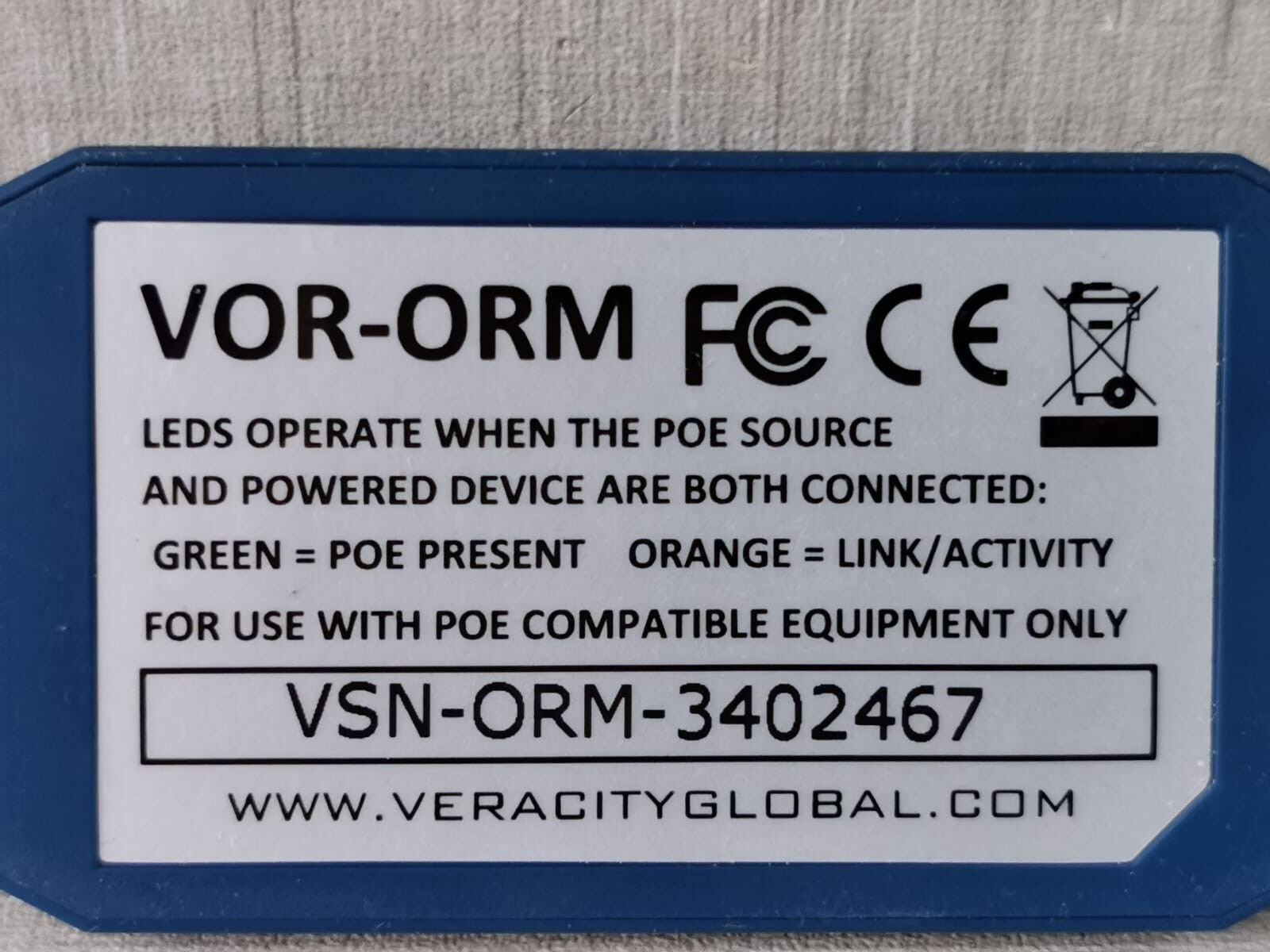 VERACITY VOR-ORM VERACITY VOR-ORM OUTREACH Max ETHERNET & POE EXTENDER 10/100 LAN 5