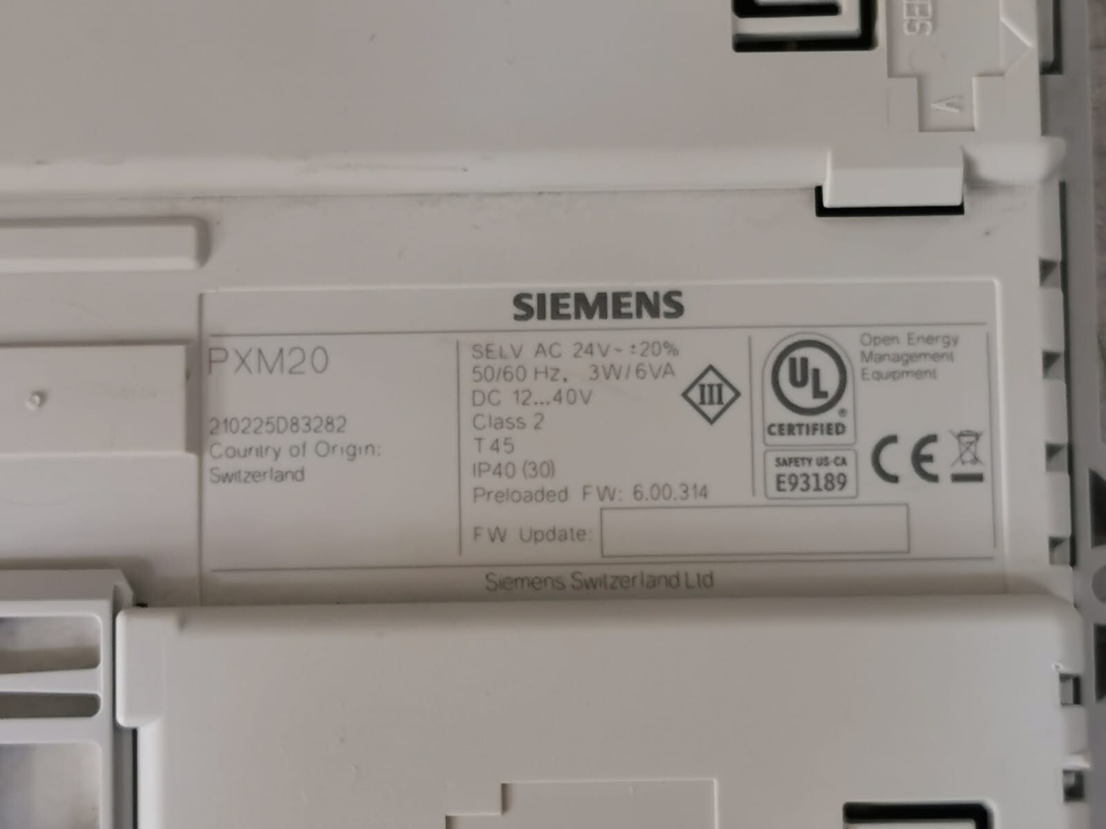 Siemens PXM20 Siemens PXM20 Operator Unit | 50/60 Hz, 3 W, 6 VA 8