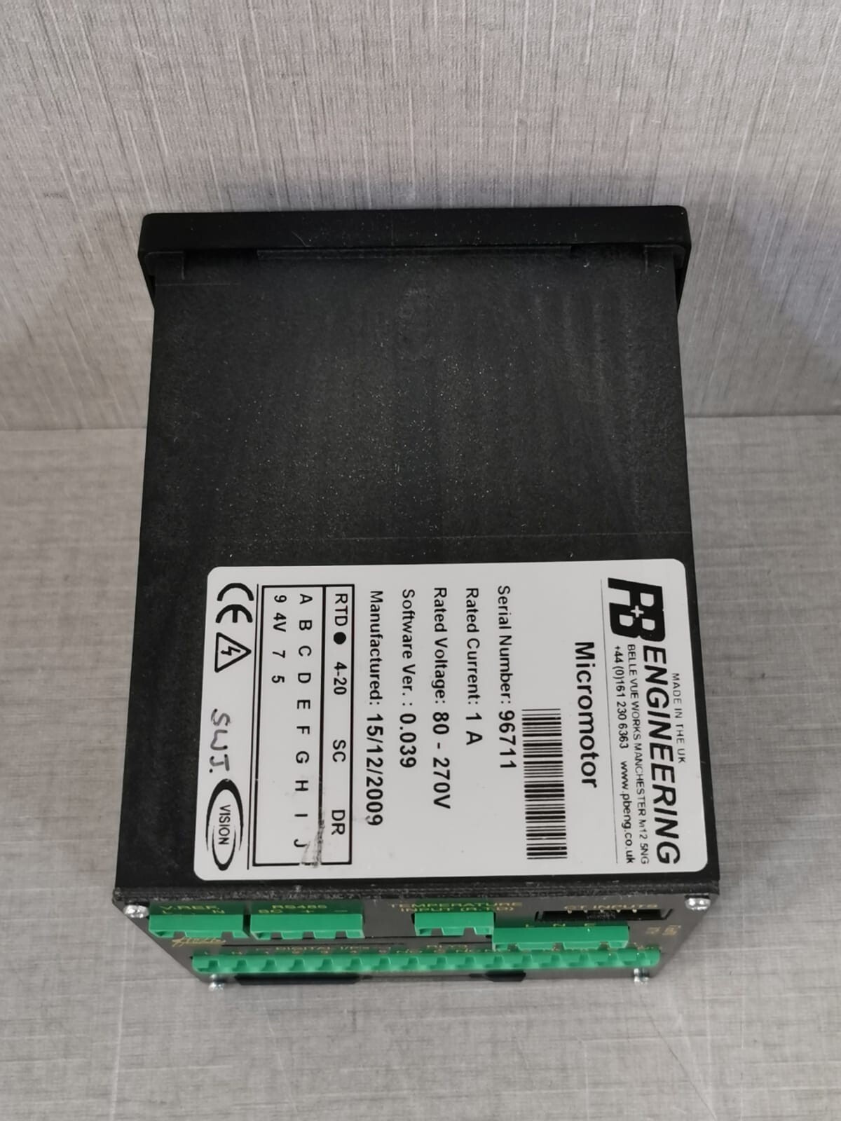 P+B ENGINEERING 0-039 P+B ENGINEERING PROTECTION RELAY VISION MICROMOTOR POWERD SOFTWARE VER: 0-039 5