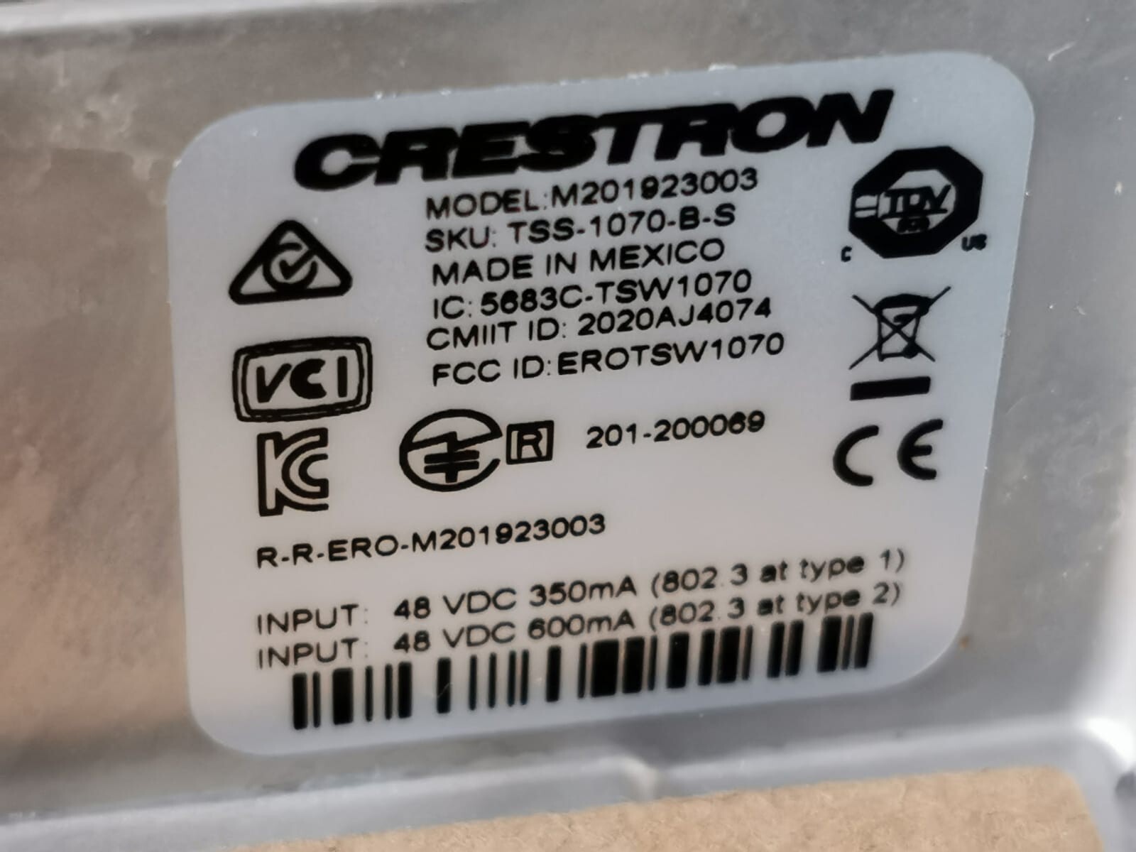 Crestron TSS-1070-B-S CRESTRON M201923003 TSS-1070-B-S TOUCH SCREEN PANEL 2